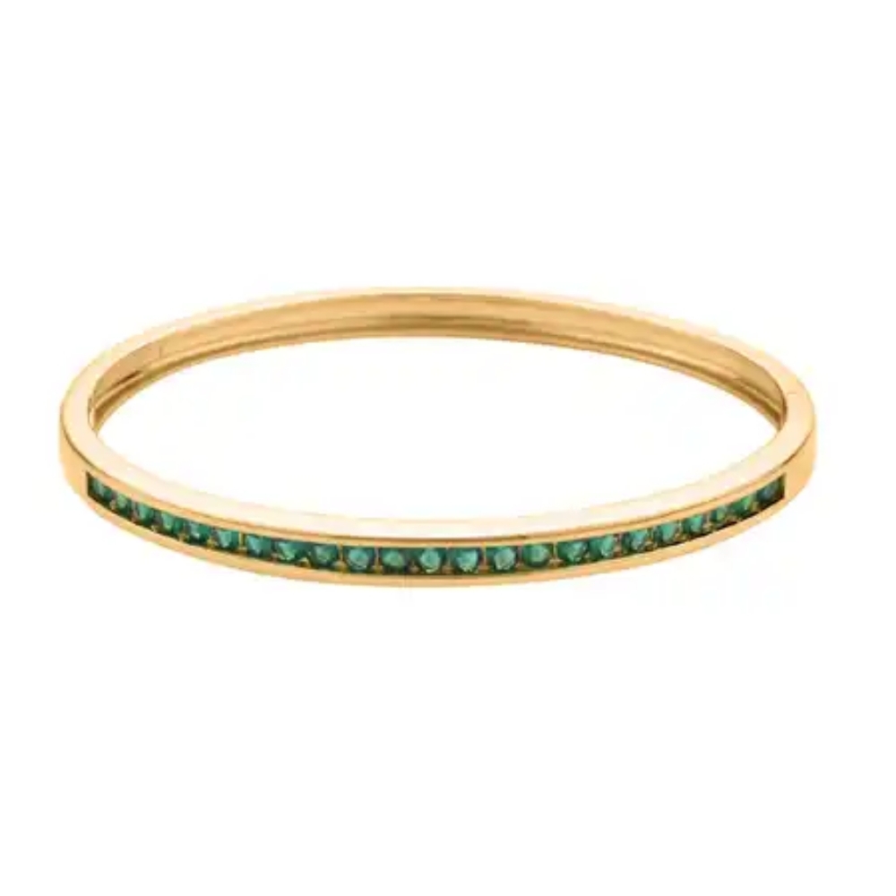 Simulated Green Diamond Bangle Bracelet in Goldtone 2.85 ctw